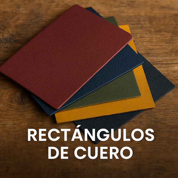 Rectángulos de cuero precortados en varios colores y tamaños, ideales para artesanía, fundas y agendas