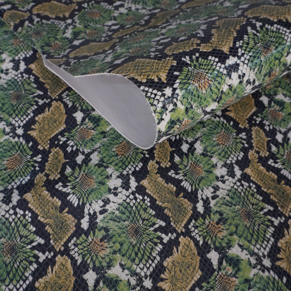Piel de cabra estampado flores y serpiente verde